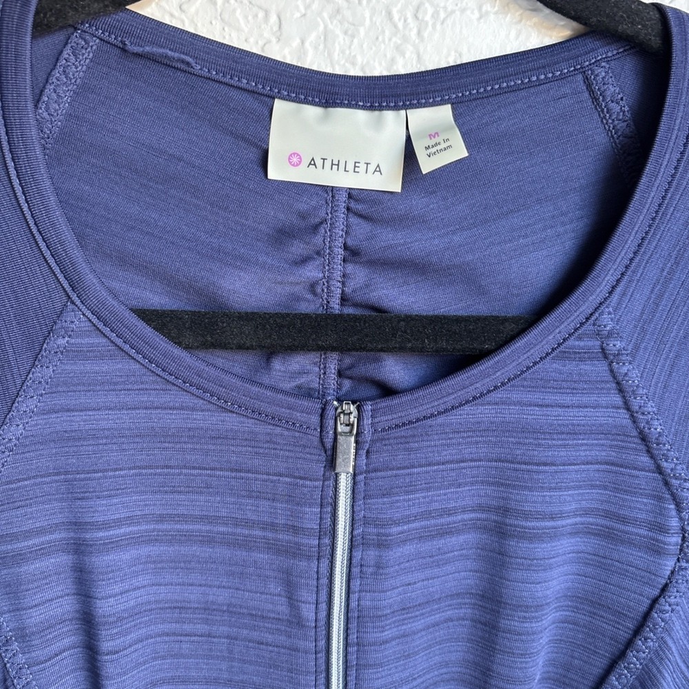 Athleta Women M Athletic Top Navy Blue Quarter Zip Long Sleeve Stretch Running - Picture 2 of 12